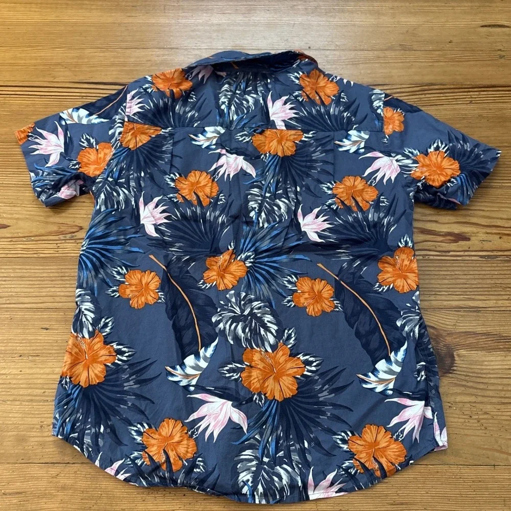 Hurley Button Down Shirt Mens Blue‎ Orange Tropical Floral Stretch Fit SIZE S